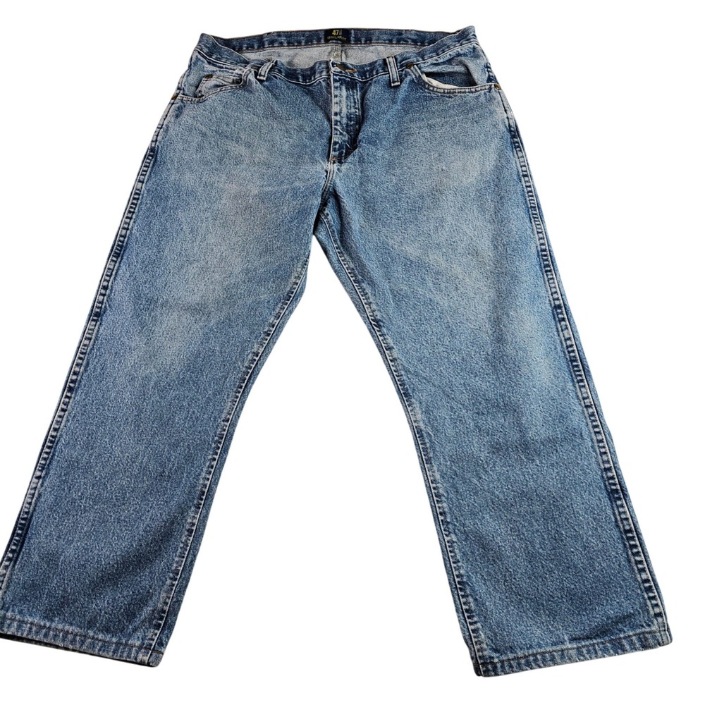 VTG Wrangler Jeans Men's 38x30 Blue Denim Custom Patch Embroidered‎ Tiger Love